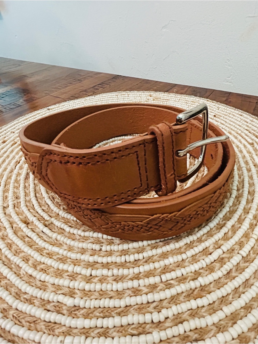 Men's Brown Leather Braided Belt - Unbranded 34-38